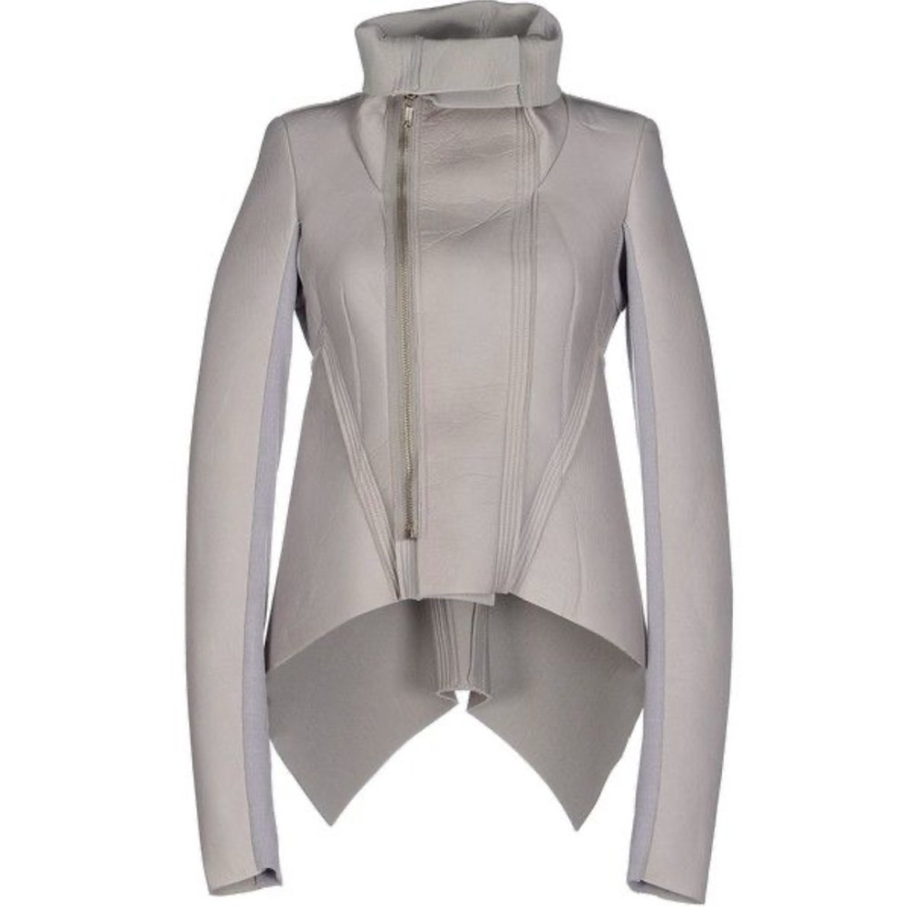 Rick Owens Naska Pearl Leather Biker Jacket Asymmetric Moto IT40 US6